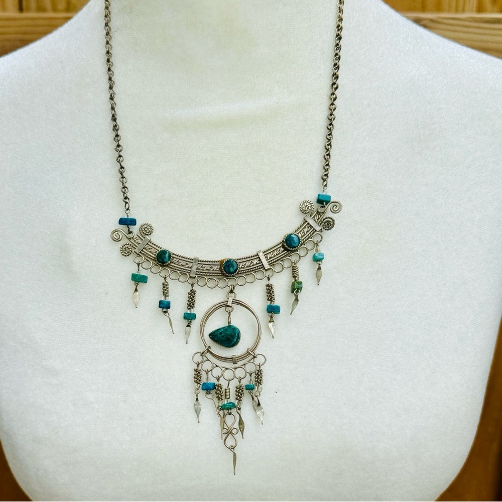 Vtg Natural green/blue stone and silver tone bohemian .
